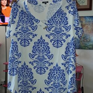Blue and White Patterned Women's Top